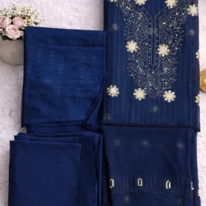 Beautiful Readymade Wet Lace Georgette Stone & Lace Work Three Piece collection